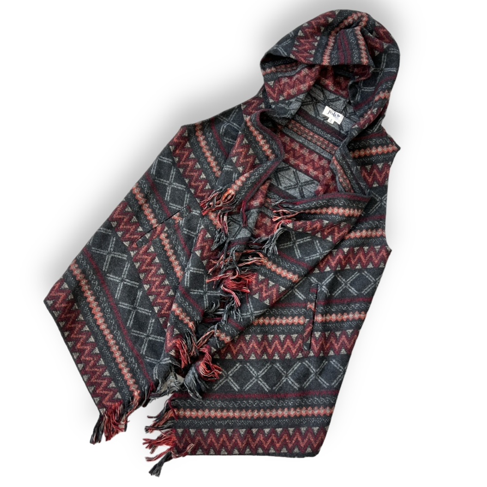 Jolt Y2K Southwestern Print Boho Hooded Fringed Cape